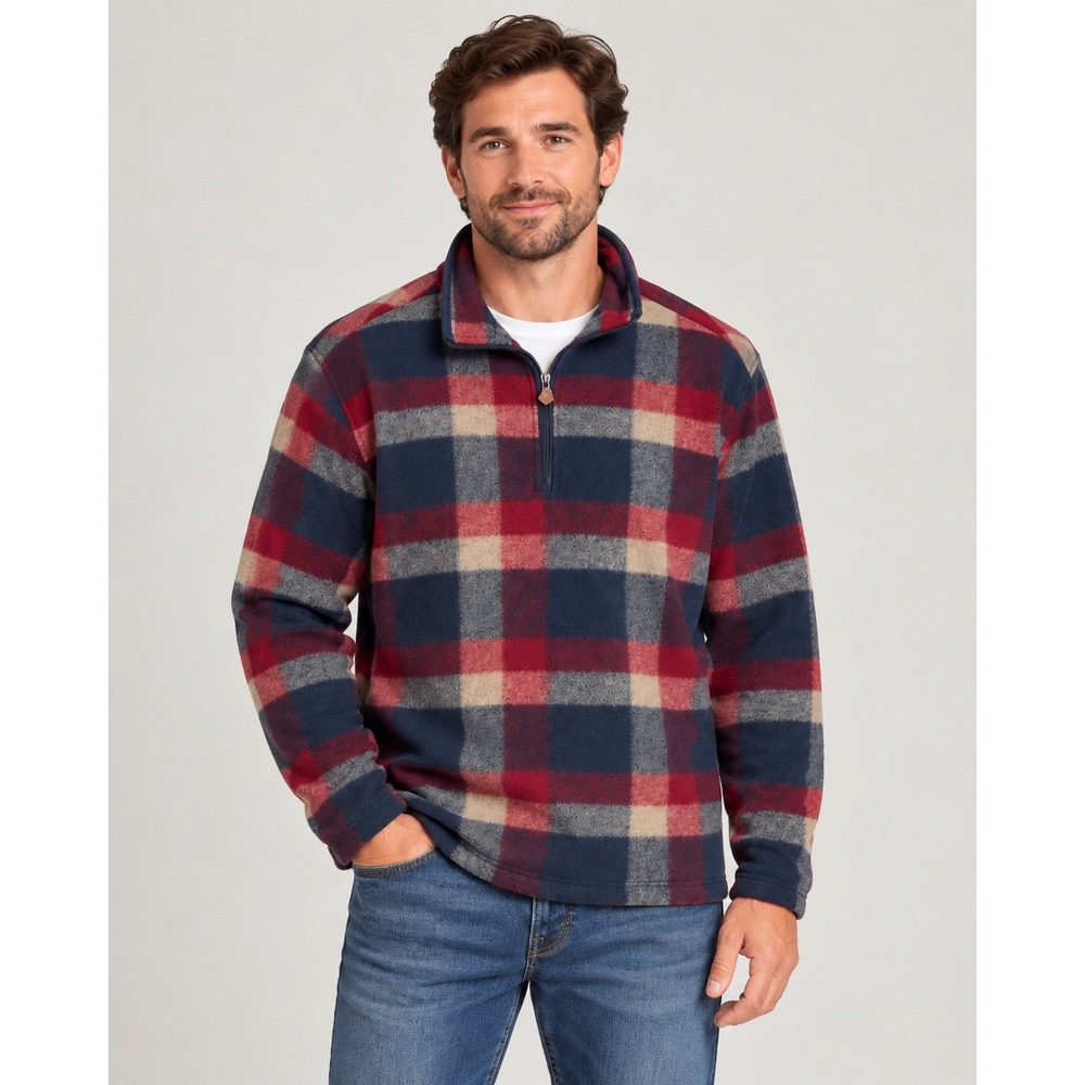 John Wayne Stock & Supply Mens XXL Plaid Fleece 1/4 Zip Pullover Western